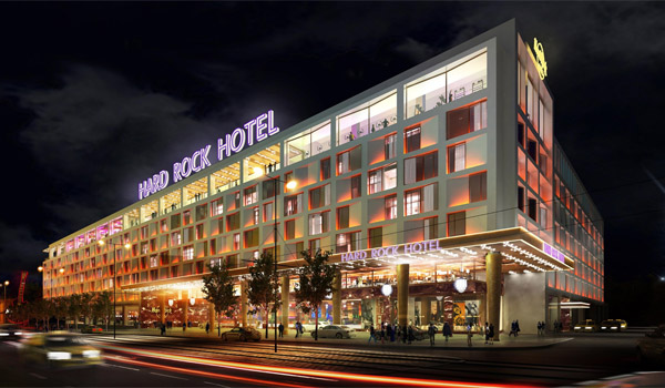 Hard Rock Prague external night shot